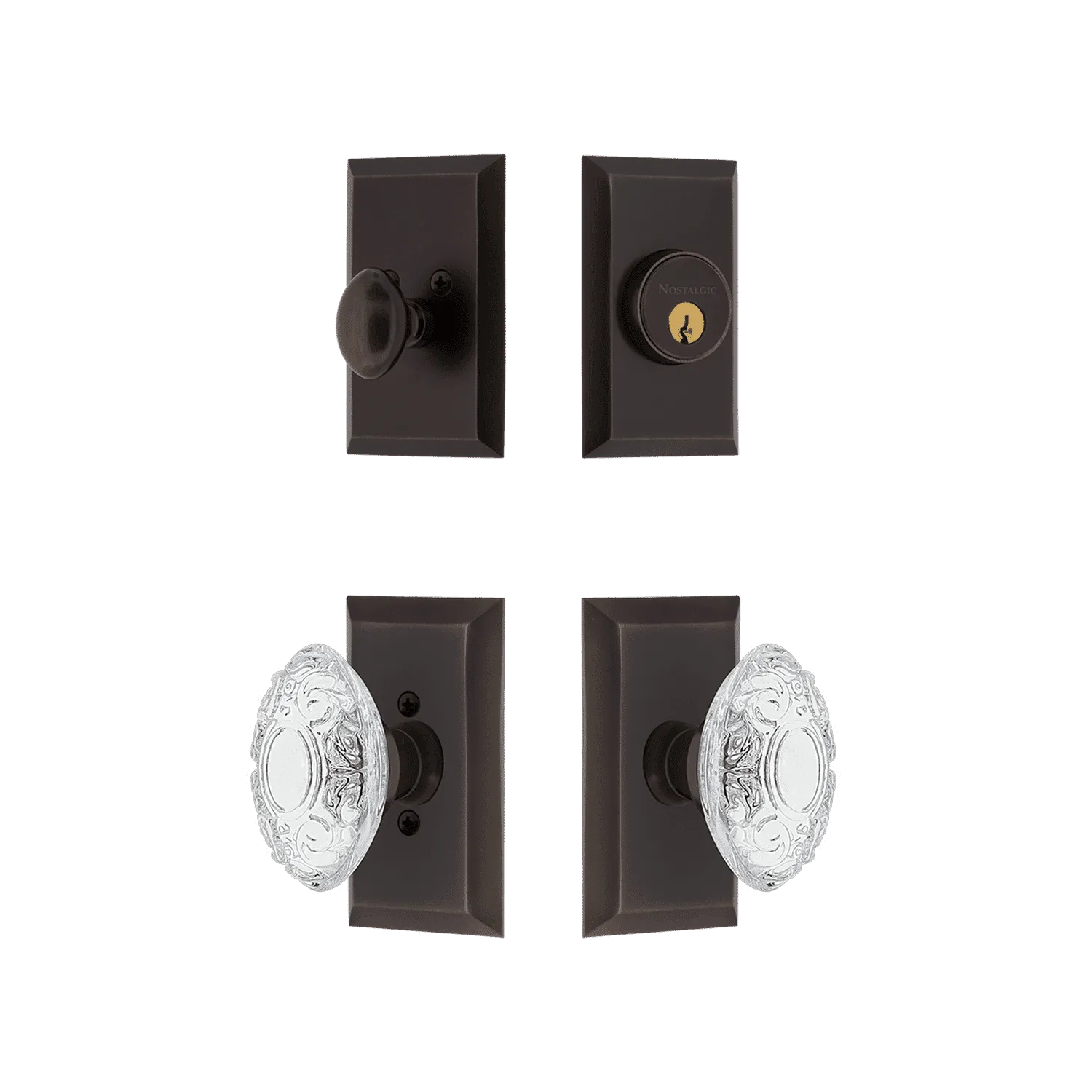 Studio Entry Set with Crystal Victorian Knob in Timeless Bronze