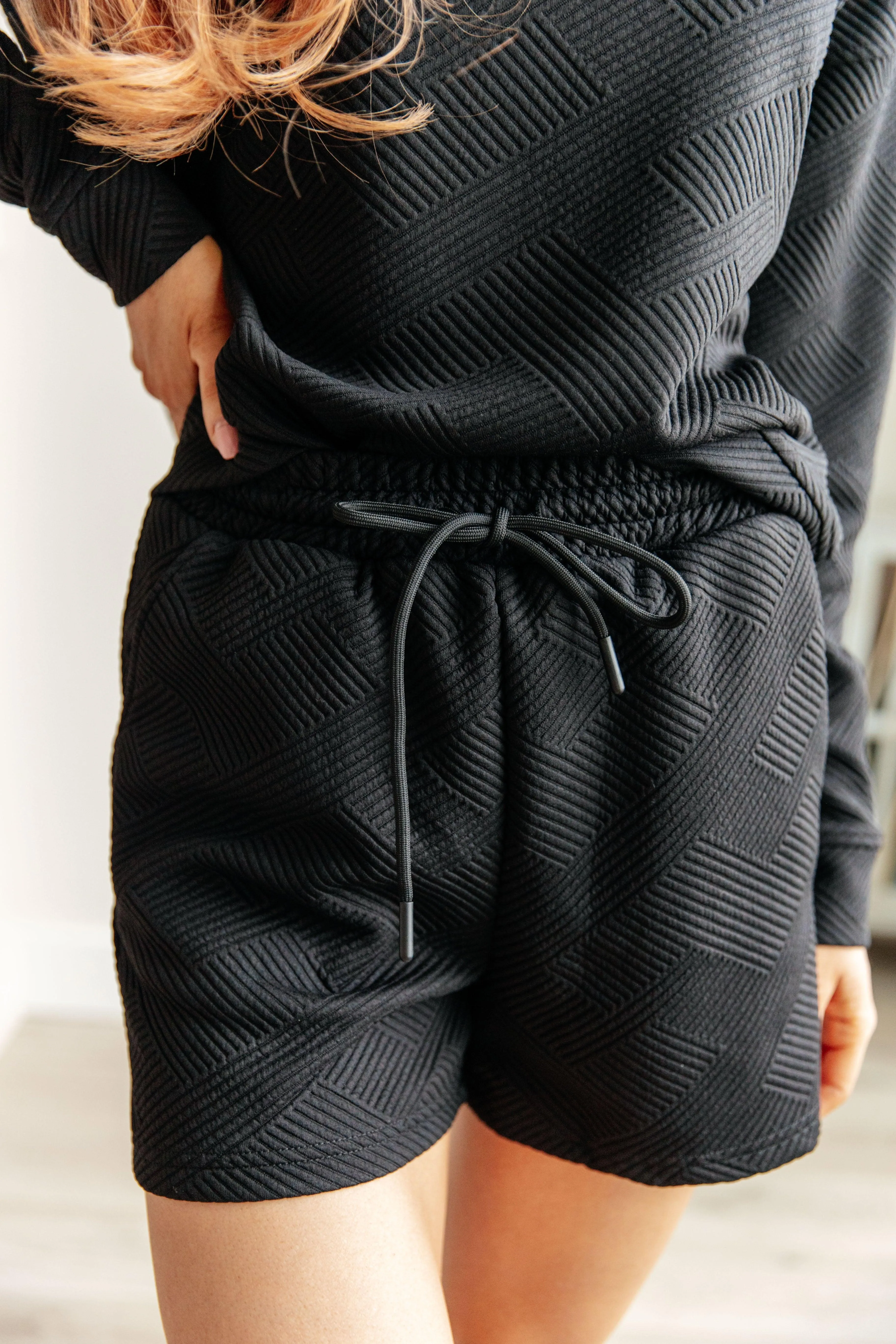 Textured Black Sweatshirt and Shorts Set