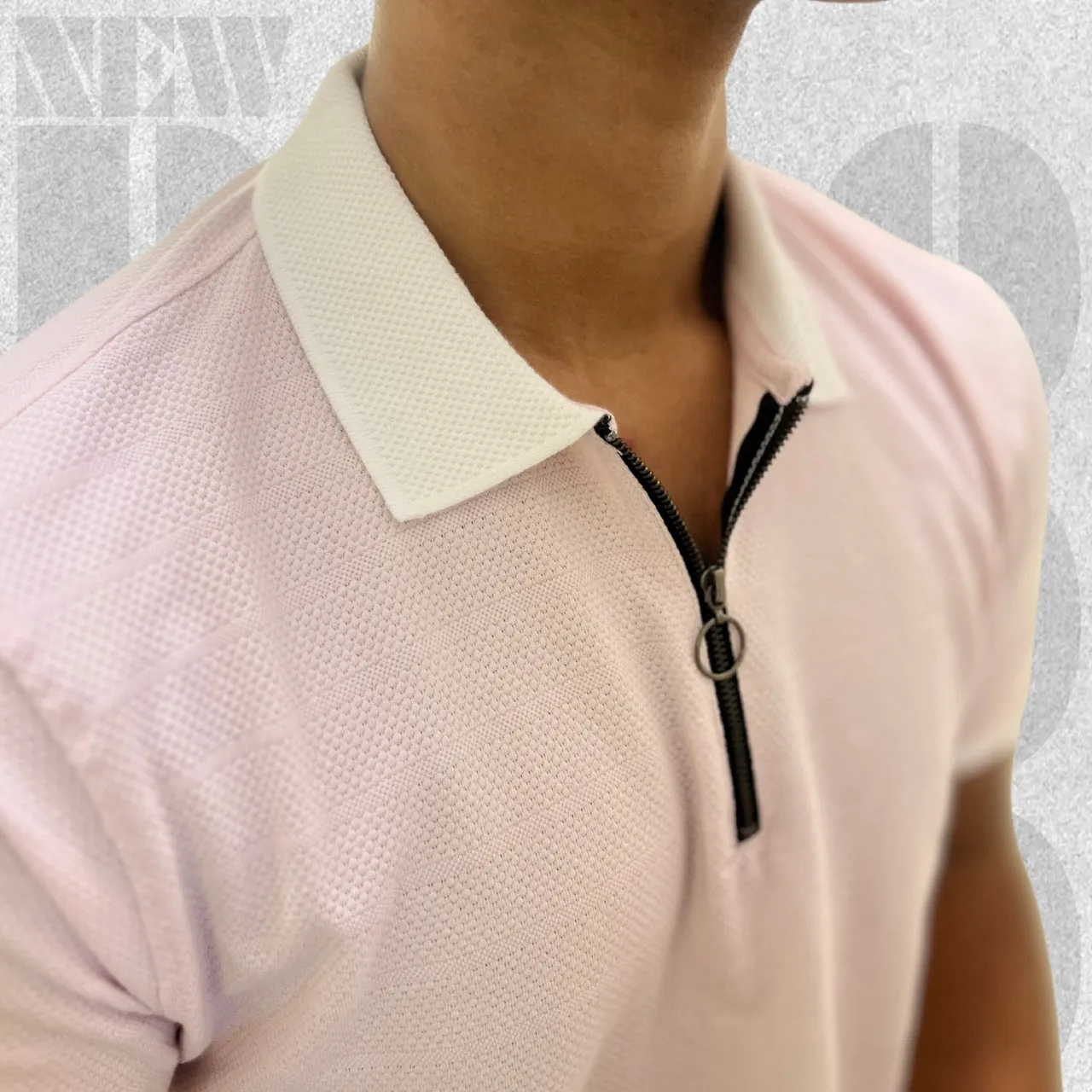 Textured Zip Knit Polo- Metro Edition | Baby Pink