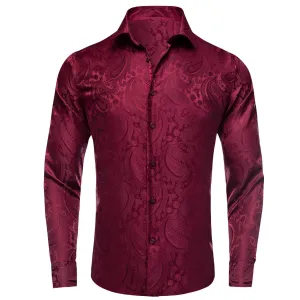 Ties2you Button Down Shirt Burgundy Red Paisley Silk Men's Shirt