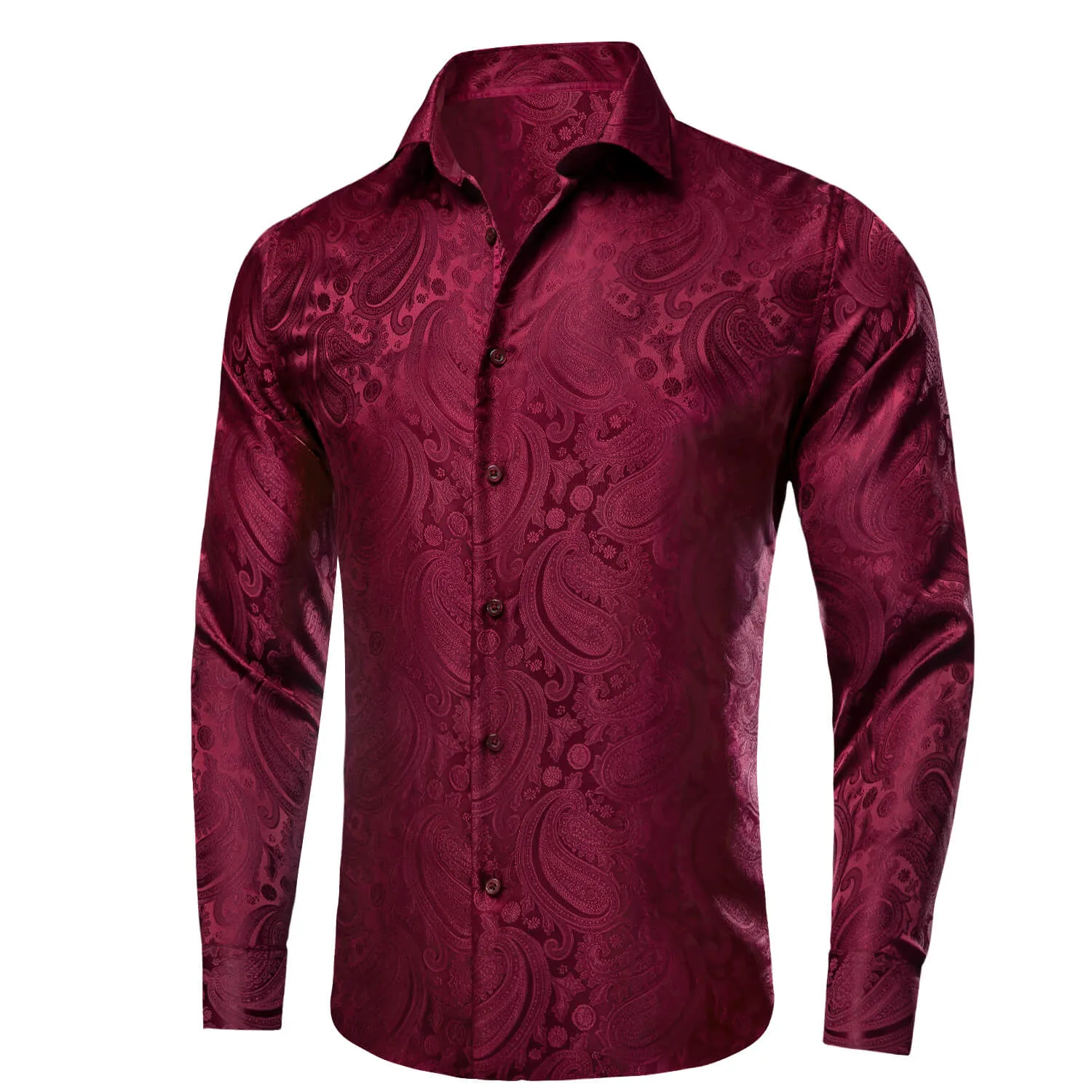 Ties2you Button Down Shirt Burgundy Red Paisley Silk Men's Shirt