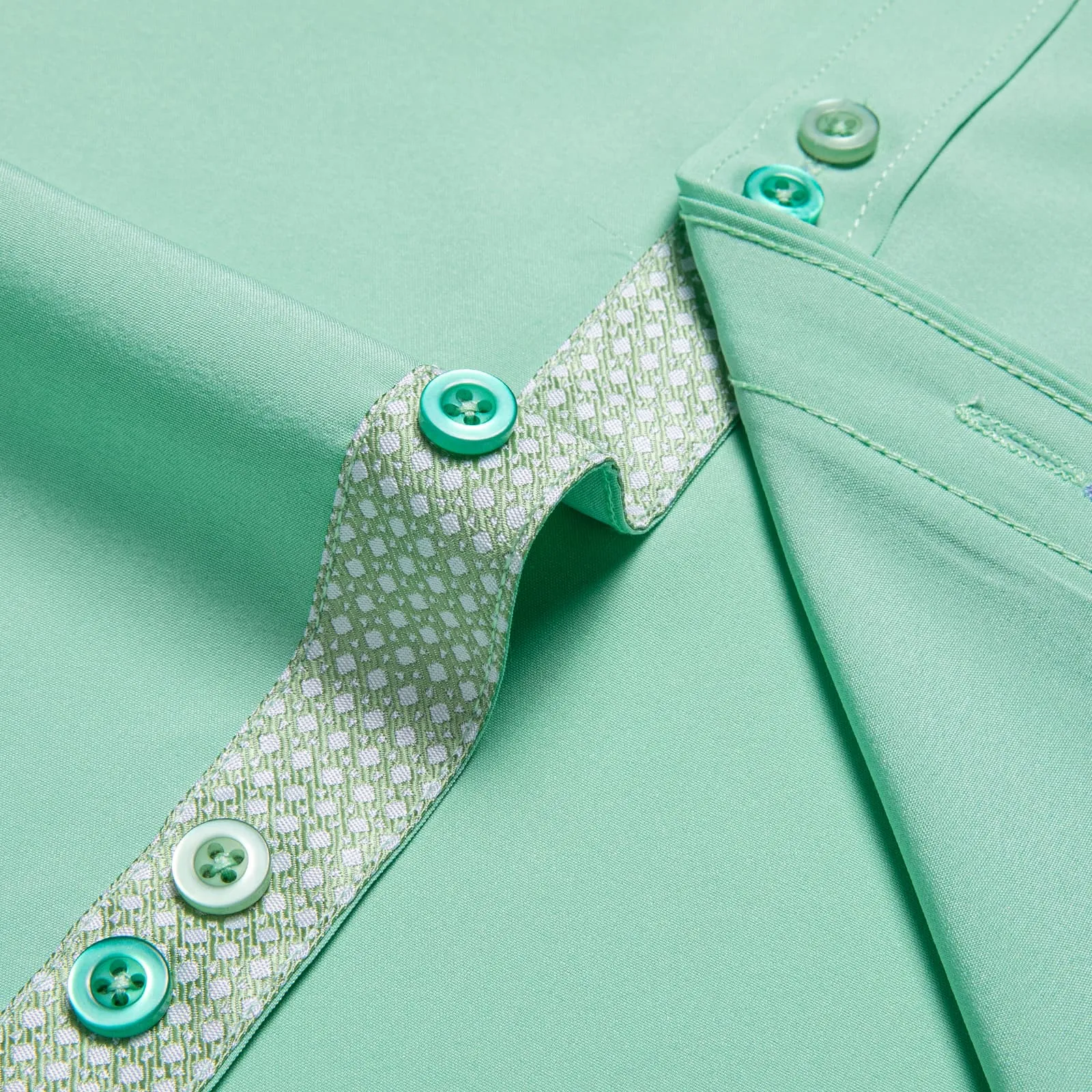 Ties2you Dress Shirt for Men Mint Green Solid Splicing Silk Button Down Shirt