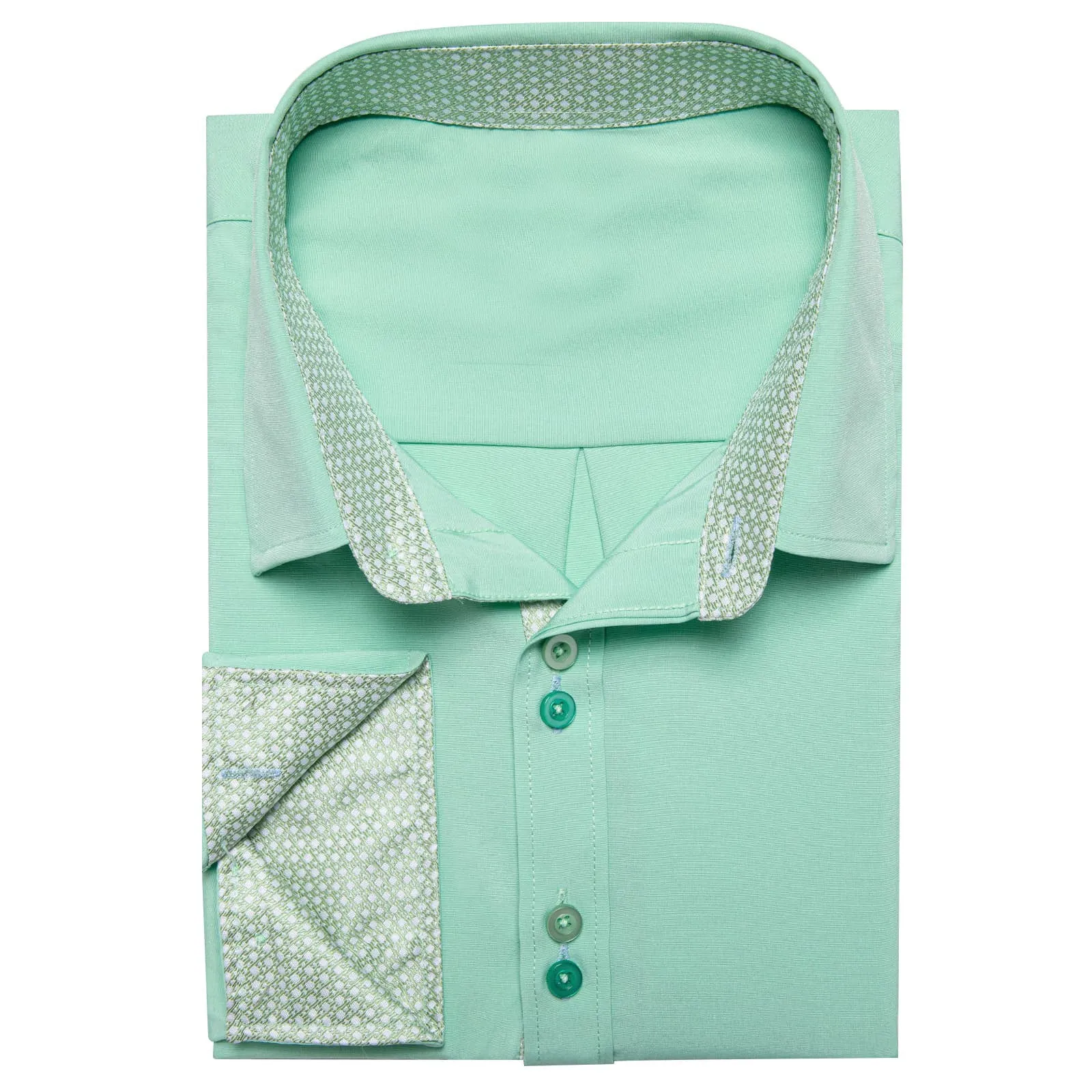 Ties2you Dress Shirt for Men Mint Green Solid Splicing Silk Button Down Shirt