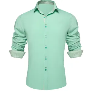 Ties2you Dress Shirt for Men Mint Green Solid Splicing Silk Button Down Shirt