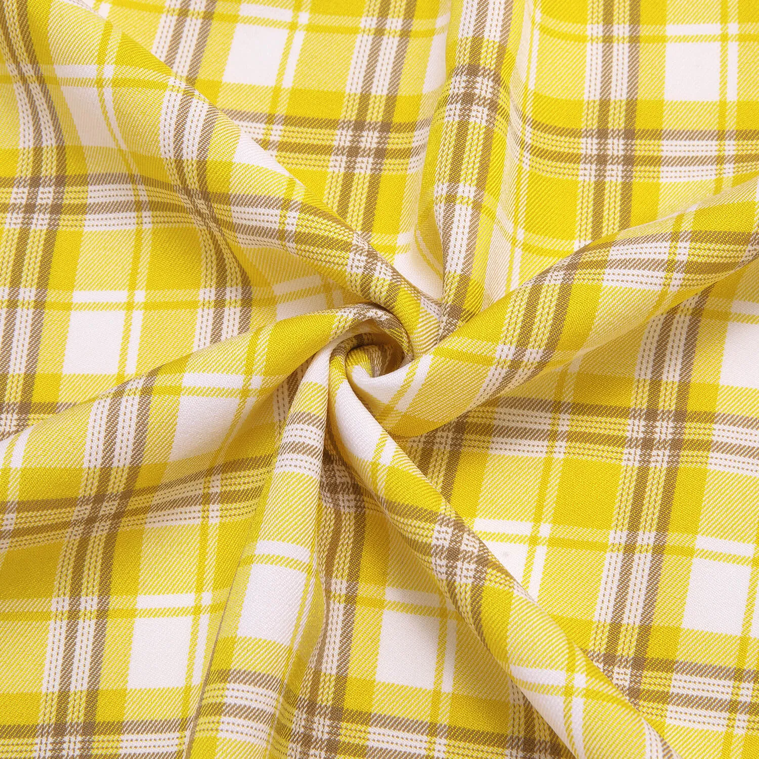 Ties2you Men's Shirt Yellow White Plaid Men's Silk Long Sleeve Shirt