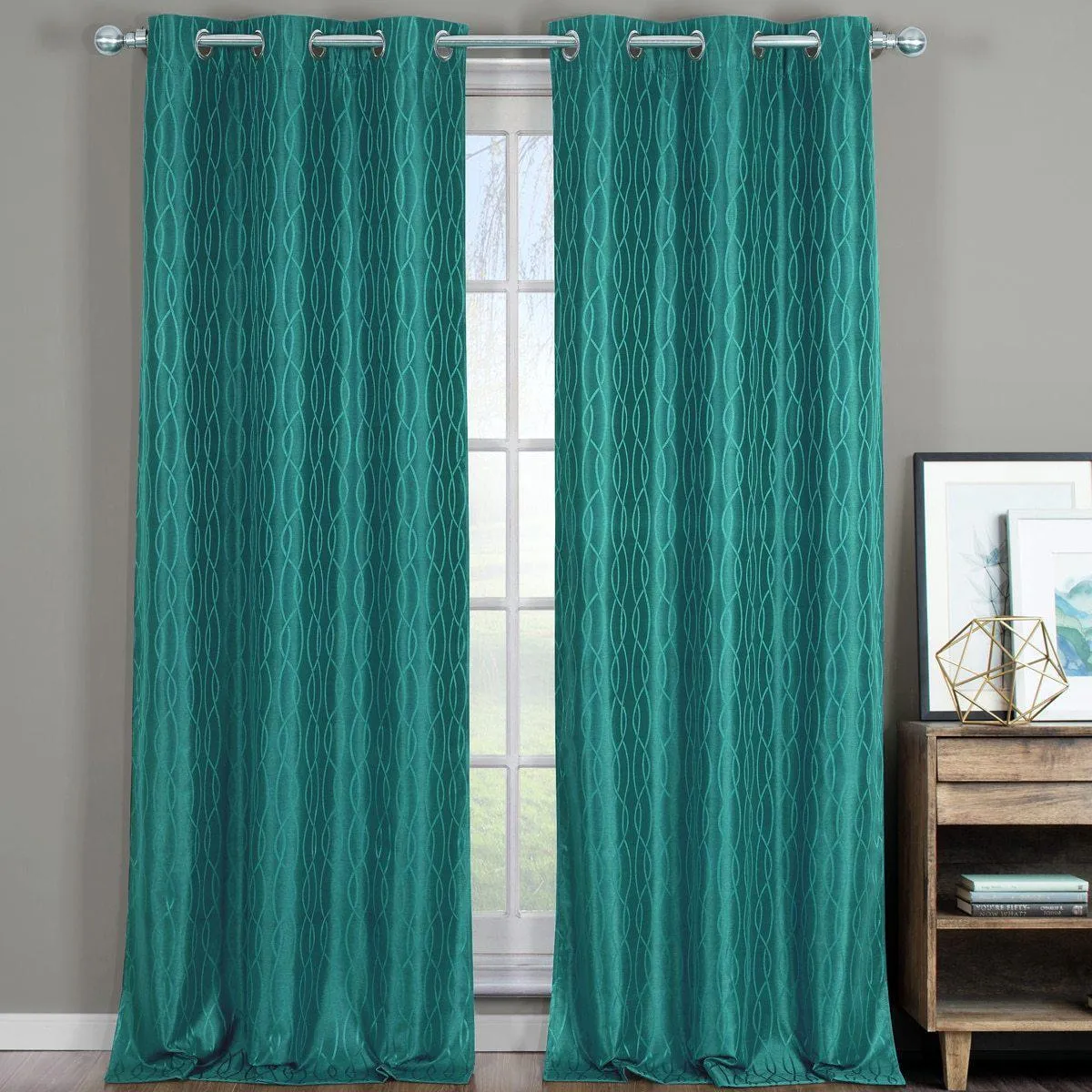 Voyage Jacquard Thermal Blackout Grommets Curtain Panels (Set of 2) in 63, 84, 96 OR 108 inch long