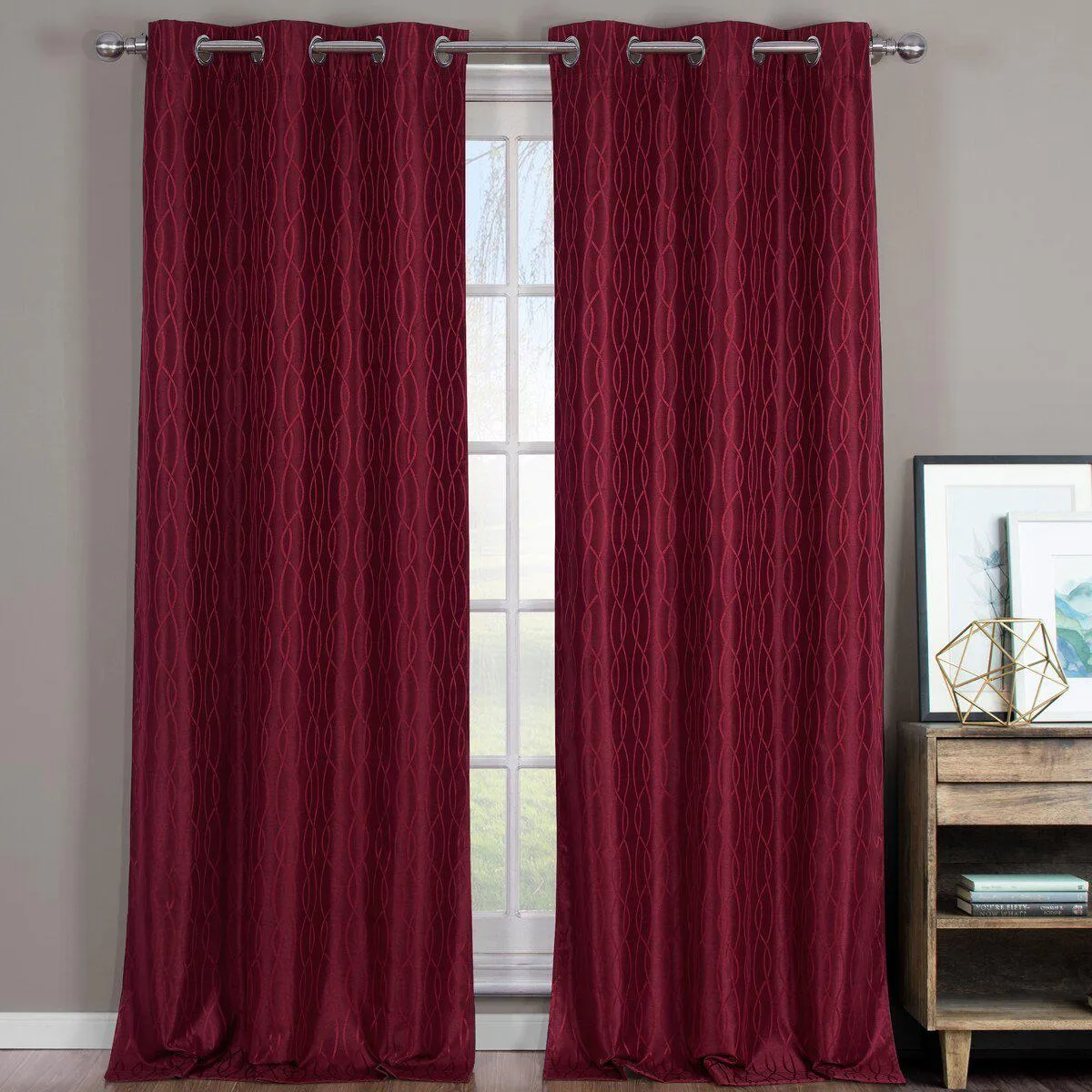 Voyage Jacquard Thermal Blackout Grommets Curtain Panels (Set of 2) in 63, 84, 96 OR 108 inch long