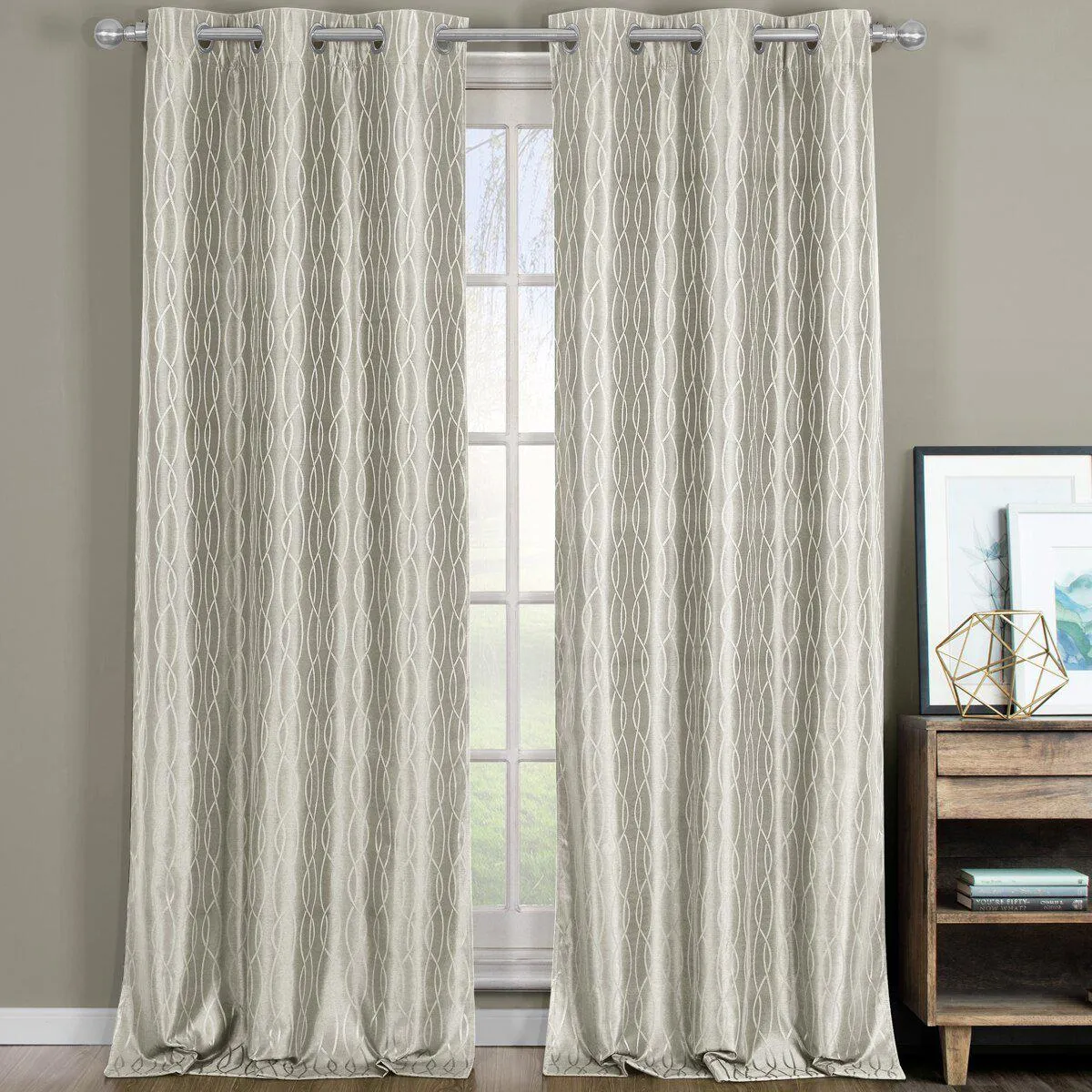 Voyage Jacquard Thermal Blackout Grommets Curtain Panels (Set of 2) in 63, 84, 96 OR 108 inch long