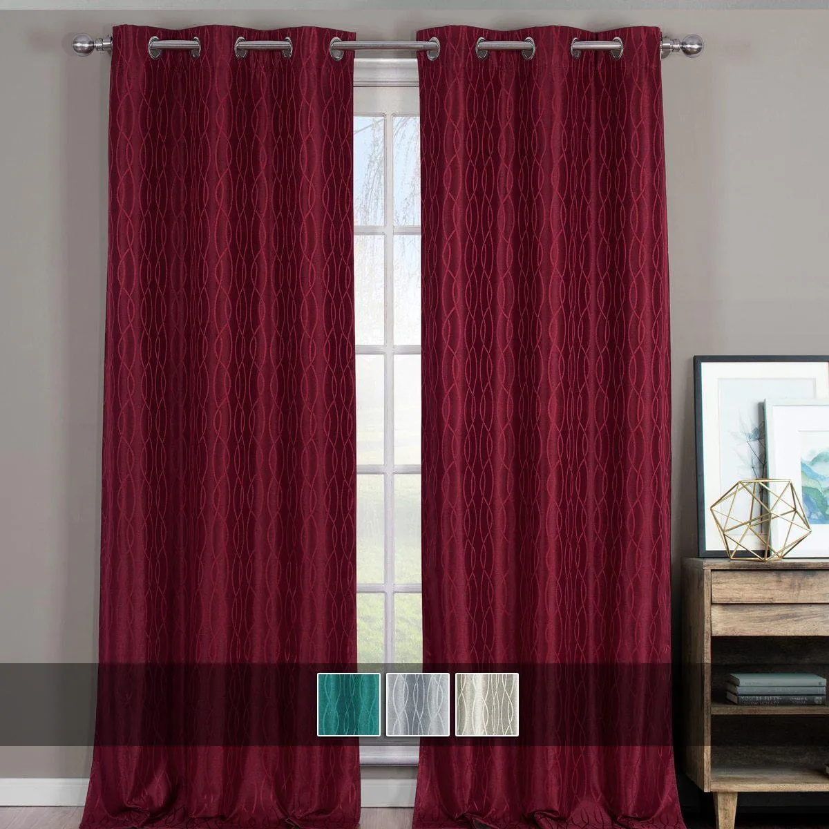 Voyage Jacquard Thermal Blackout Grommets Curtain Panels (Set of 2) in 63, 84, 96 OR 108 inch long