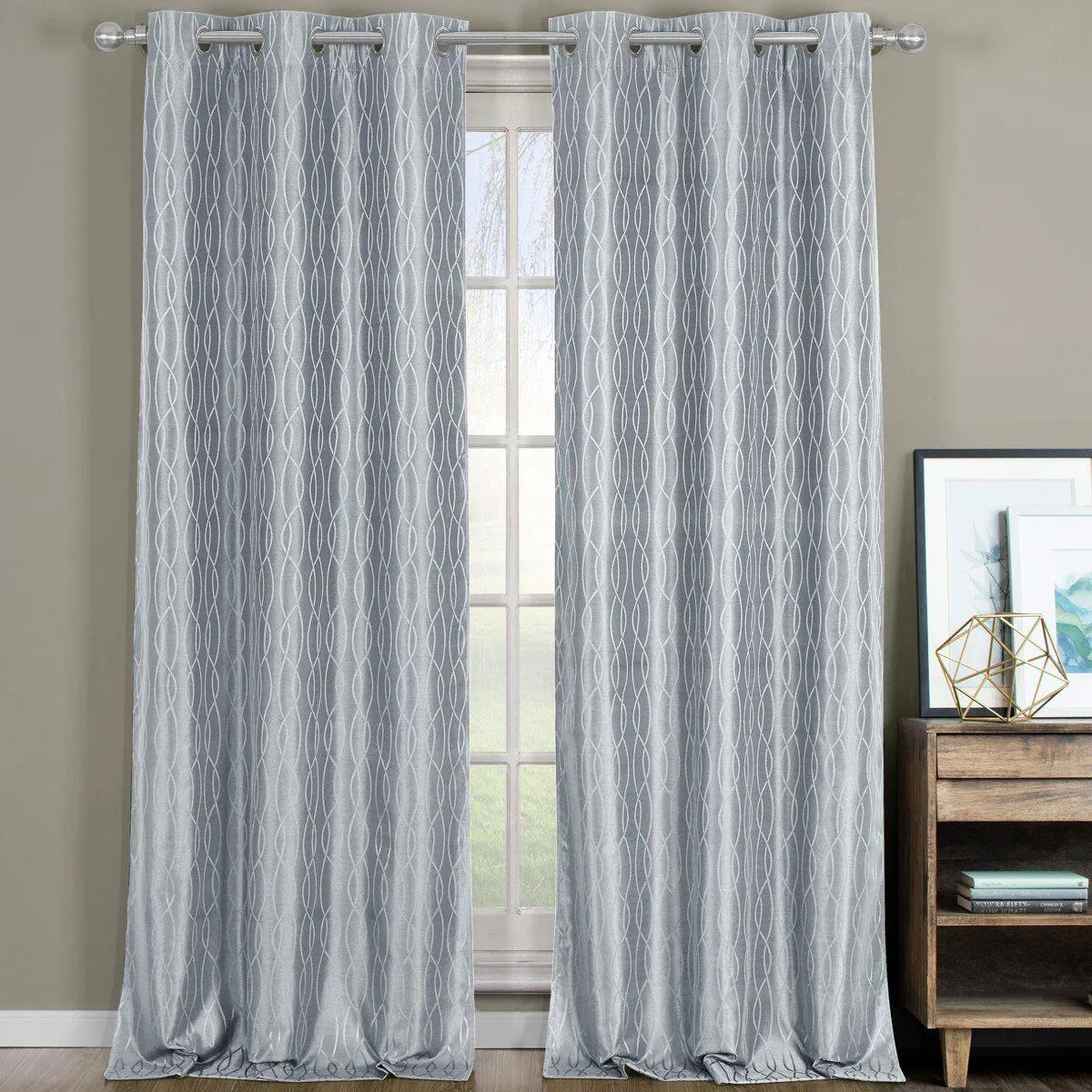 Voyage Jacquard Thermal Blackout Grommets Curtain Panels (Set of 2) in 63, 84, 96 OR 108 inch long