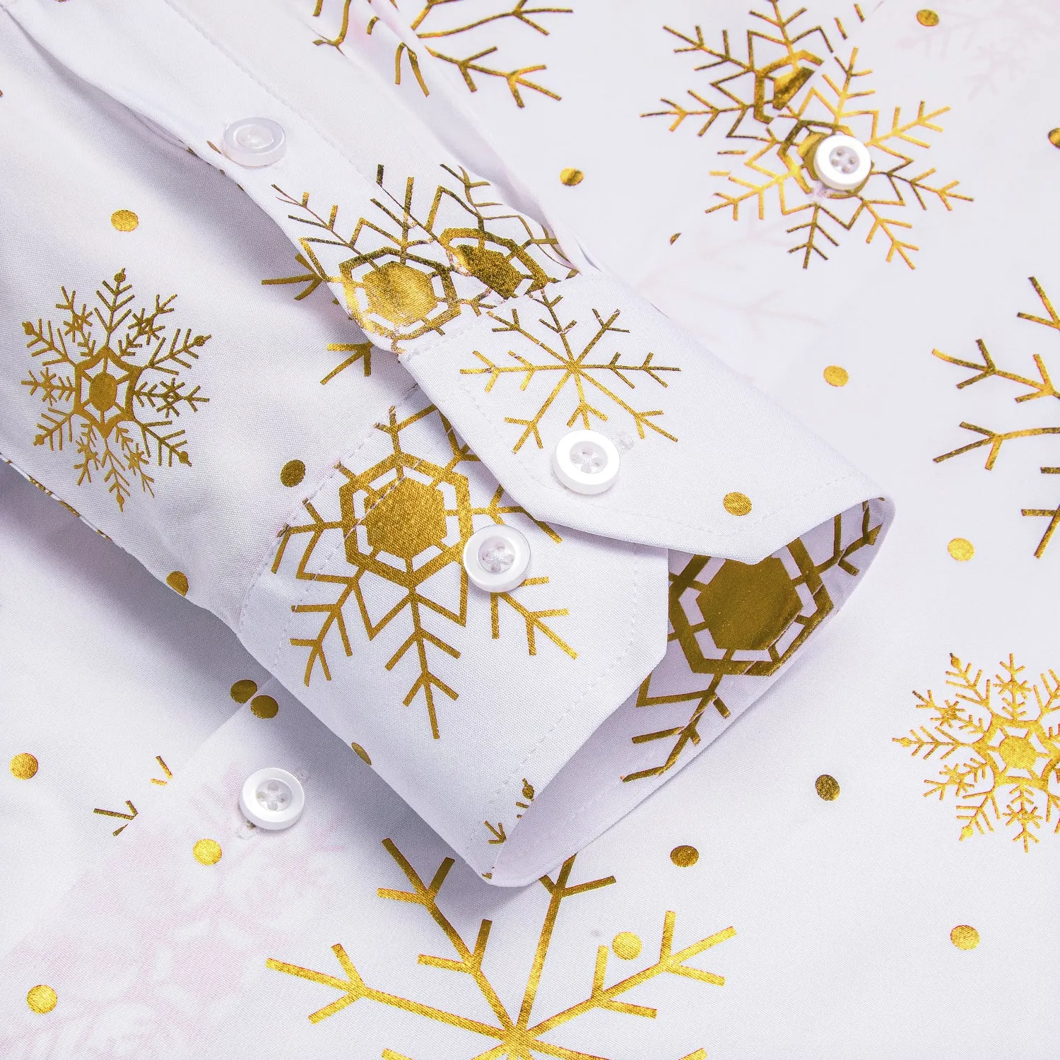 White Christmas Golden Snowflake Novelty Men's Long Sleeve Shirt