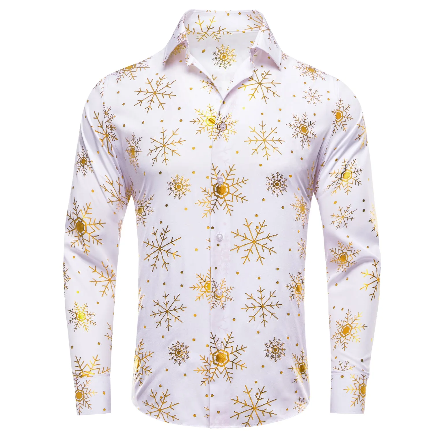 White Christmas Golden Snowflake Novelty Men's Long Sleeve Shirt