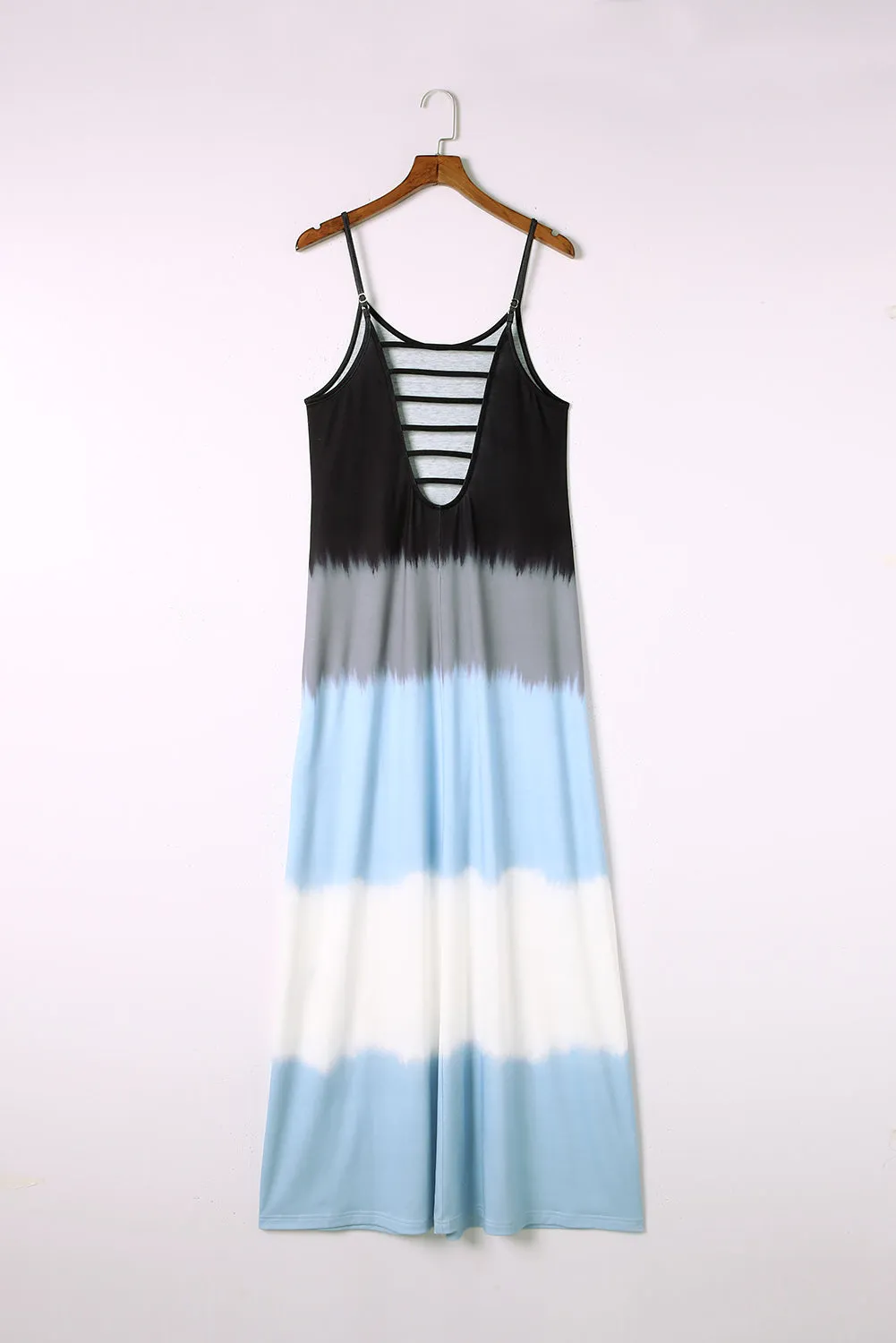 Wholesale Sky Blue Tie Dye Spaghetti Strap Slit Maxi Dress