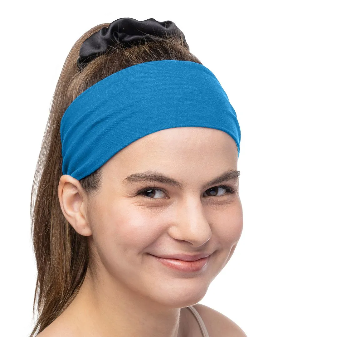 Women's Headbands Cotton Jersey 3" Wide Yoga Fitness Fashion Made in the USA Turquoise