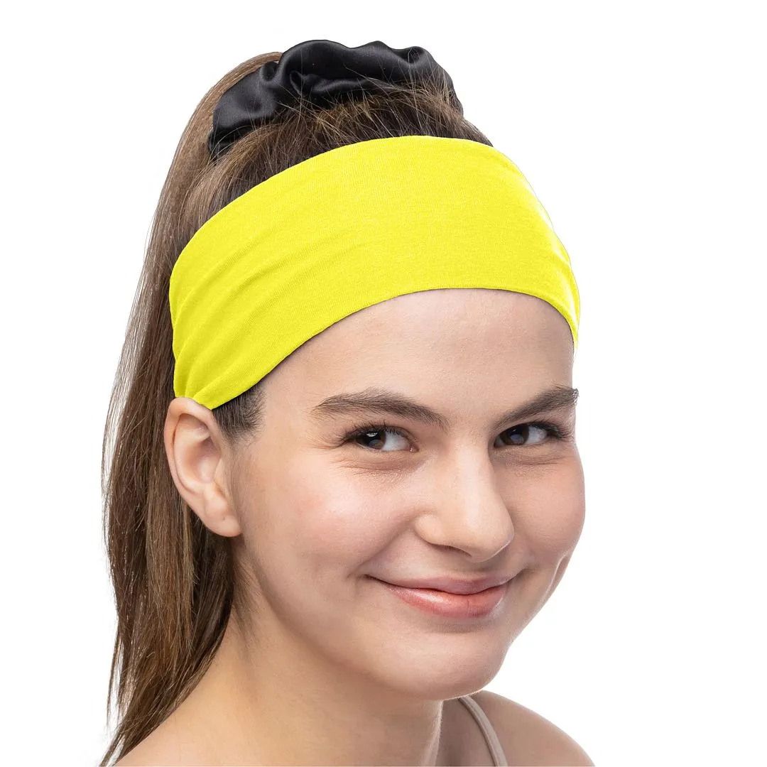 Women's Headbands Cotton Jersey 3" Wide Yoga Fitness Fashion Made in the USA Yellow