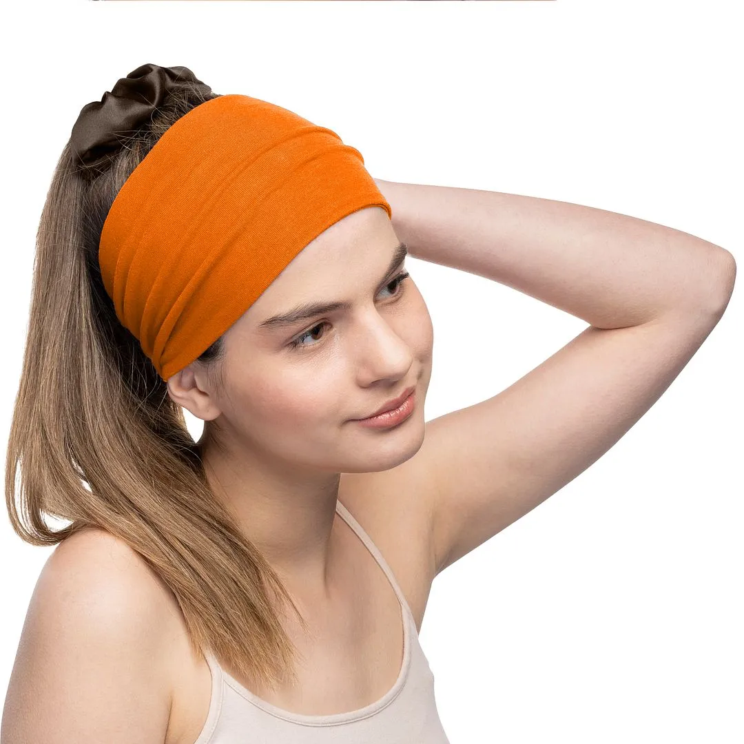 Women's Headbands Cotton Jersey 5" Wide Yoga Fitness Fashion Made in the USA Tangerine