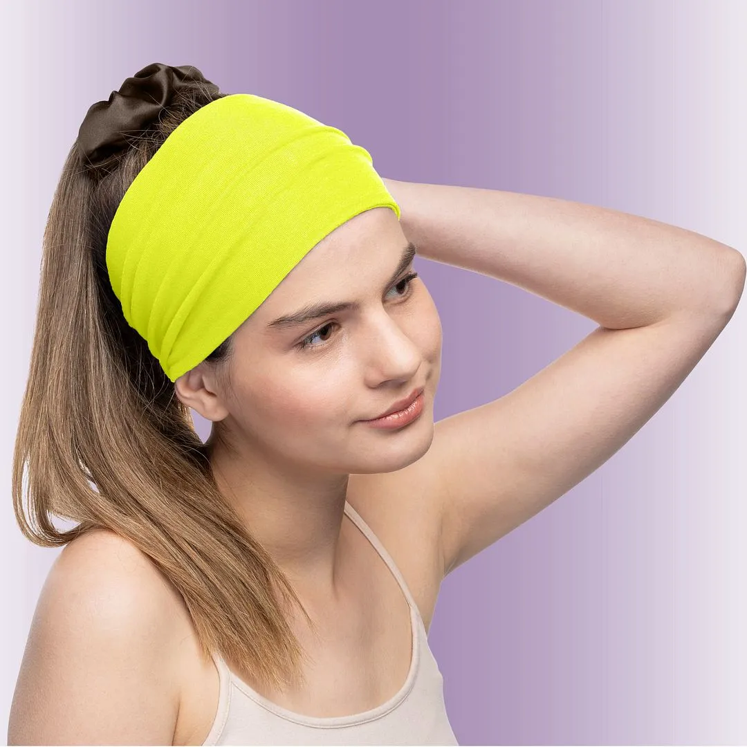 Women's Headbands Cotton Jersey 5" Wide Yoga Fitness Fashion Made in the USA Yellow Neon