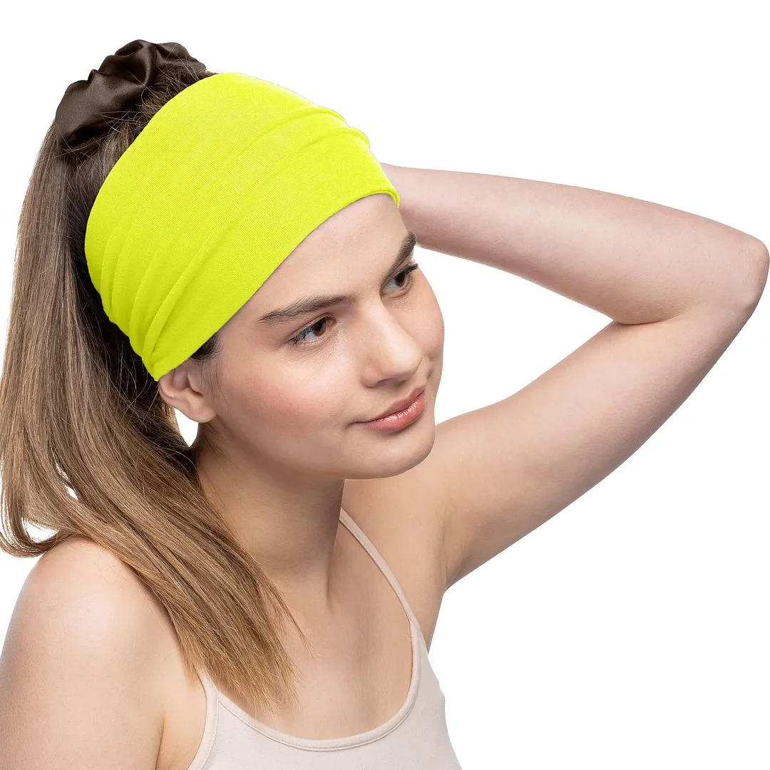 Women's Headbands Cotton Jersey 5" Wide Yoga Fitness Fashion Made in the USA Yellow Neon