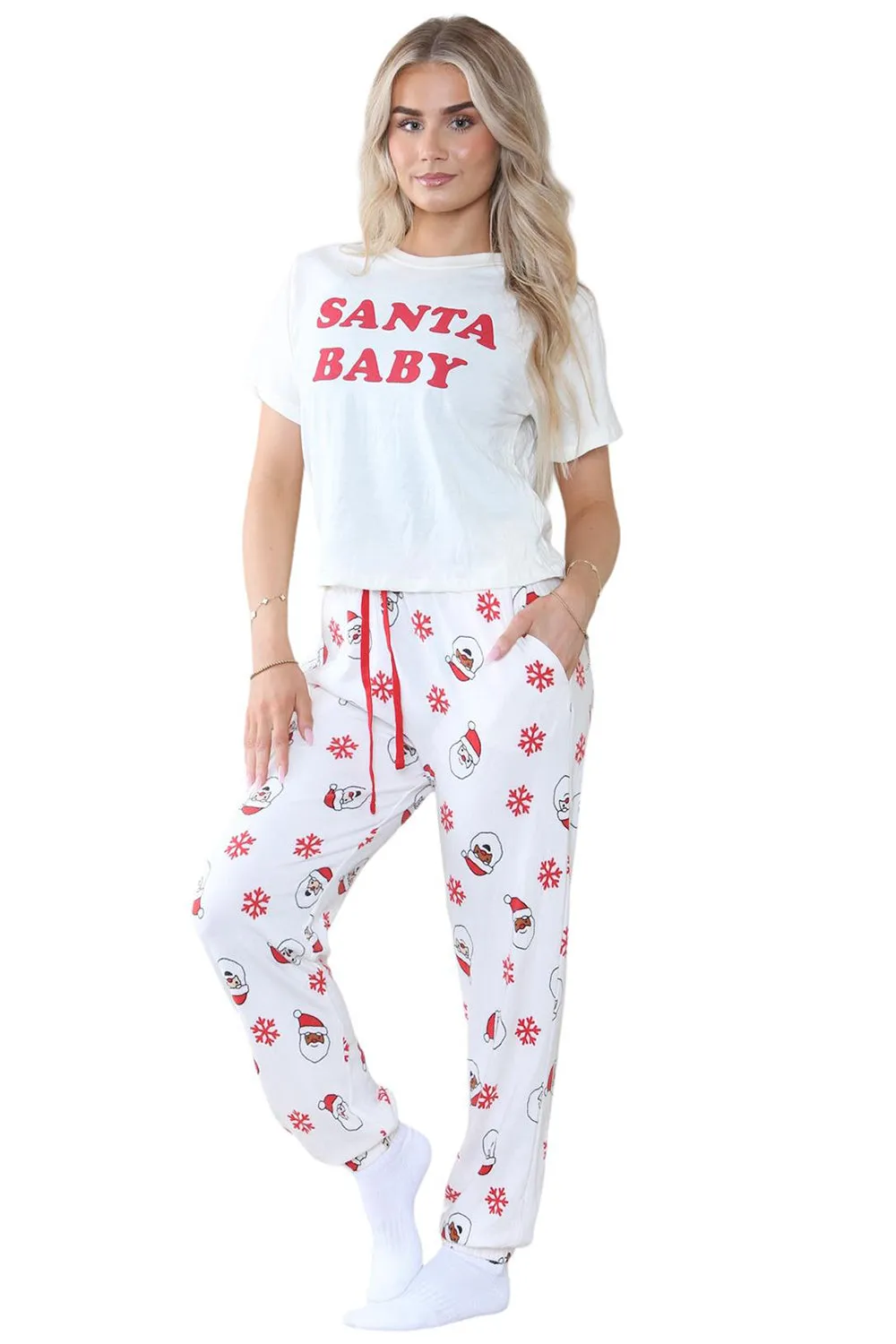 Womens Santa Baby Christmas Printed Pyjamas Set