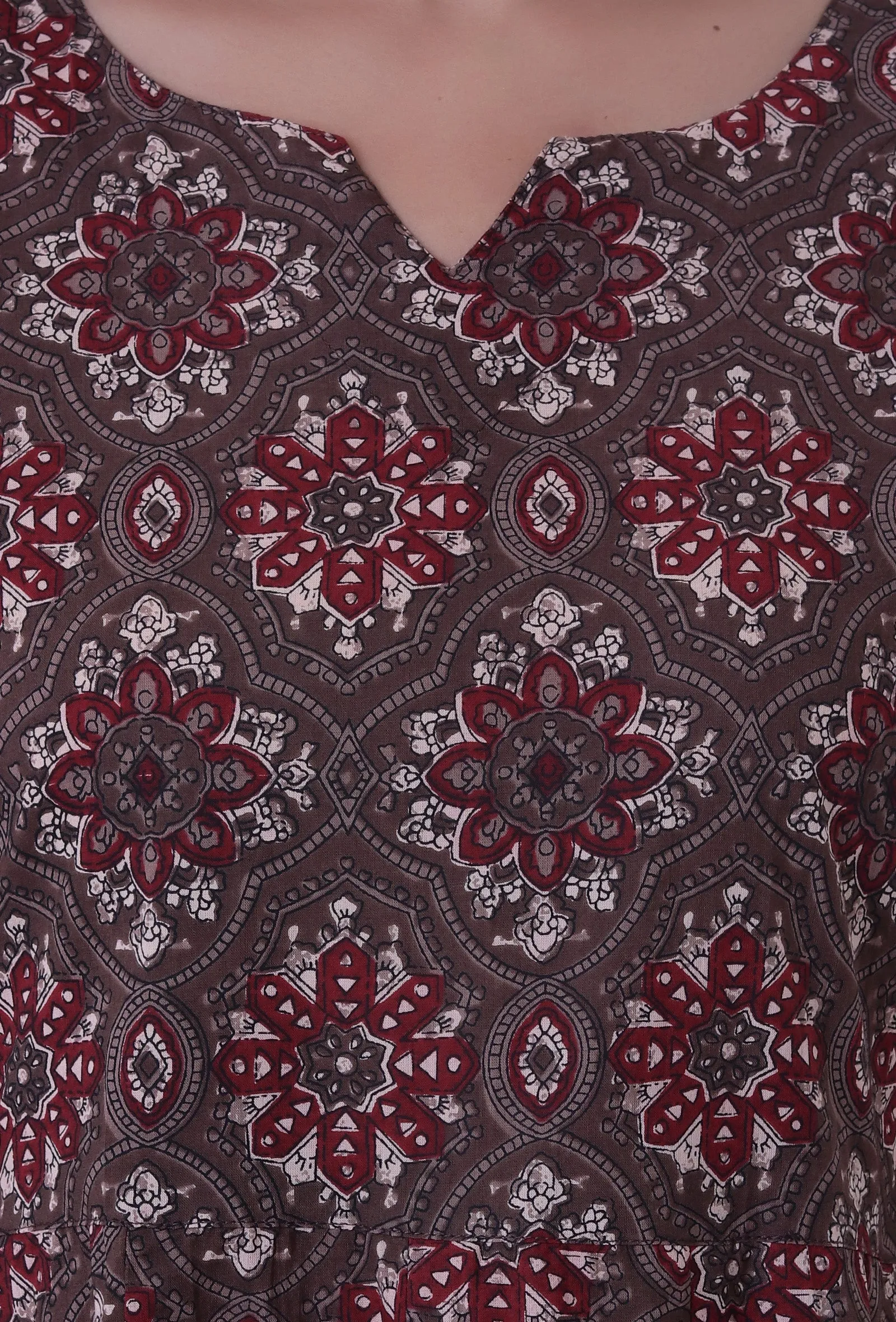 Woody Brown & White Cotton Block Printed Kurta