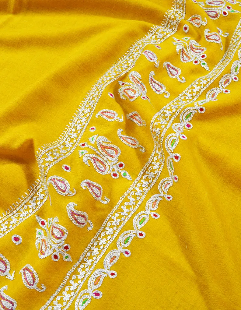 yellow tilla embroidery pashmina shawl 7980